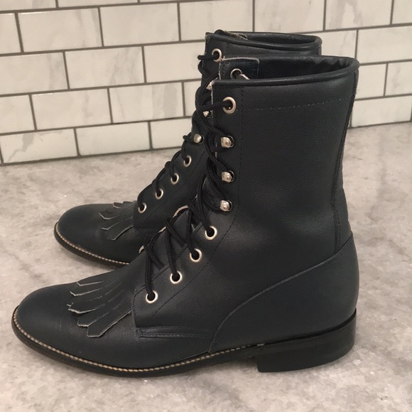 Justin Roper Boots Womens 5.5 B Blue Gray Western Diamond Cowgirl Rodeo Lace Up - Picture 3 of 9